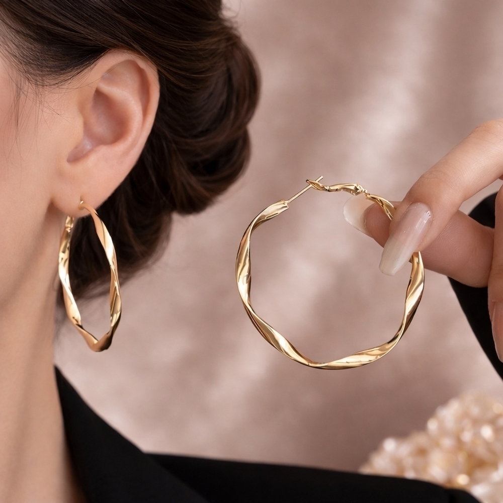 14k Gold Plated Circle Twist Earrings